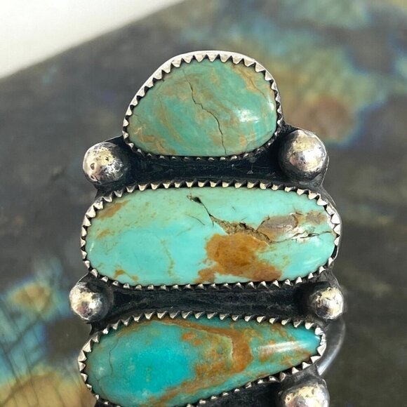 VTG Sterling Silver 925 LS Larry Sandoval Huge Unisex Turquoise Knuckle Ring - Picture 11 of 16